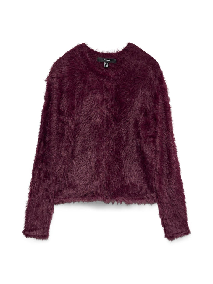 Vmfluffy Ls O-neck Cardigan - Bordeaux