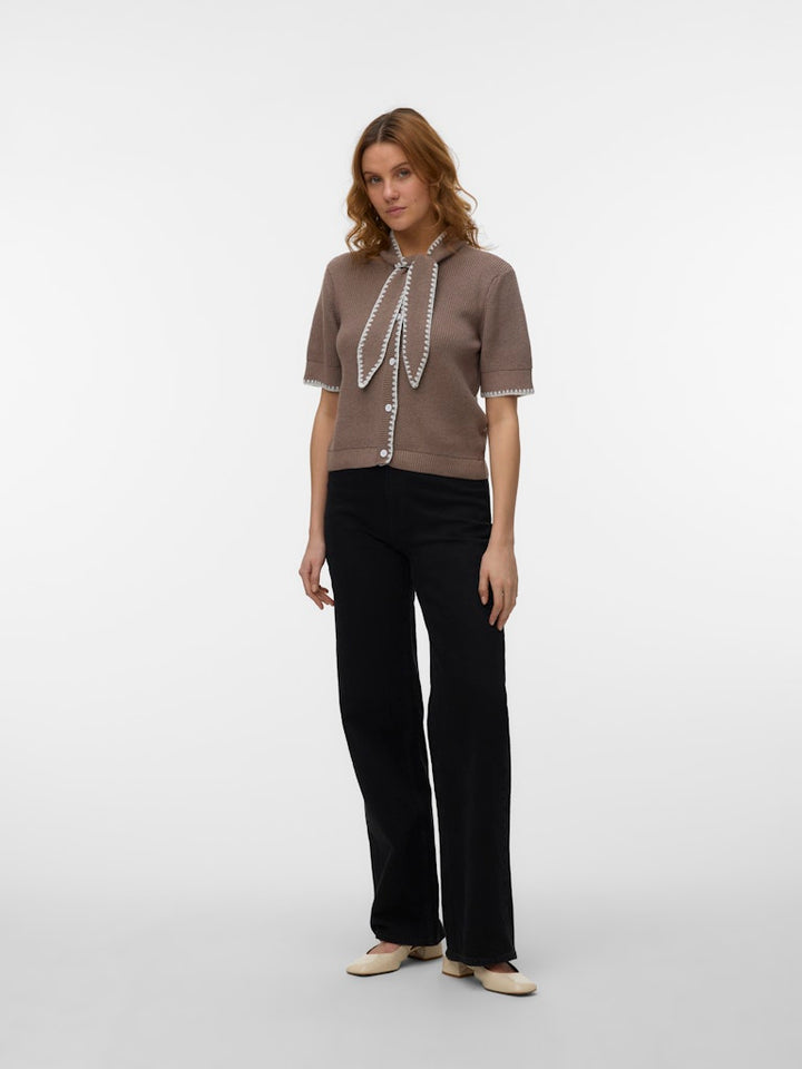 Vmkashia Ss Tie Detail Knit Cardigan - Taupe