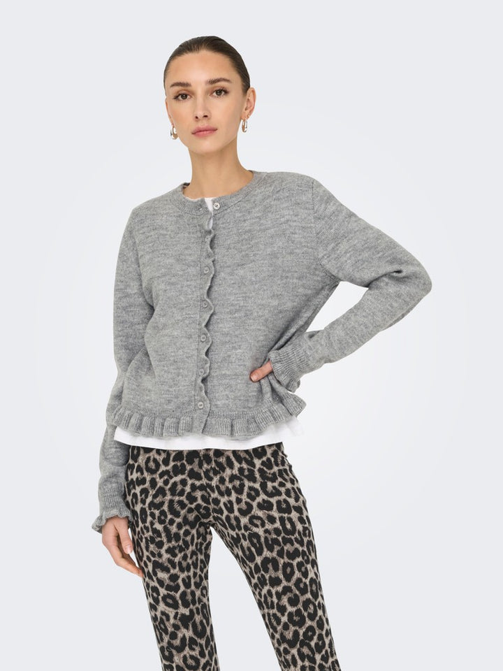 Jdyletty L/s On Frill Cardigan Knt Noos - Lichtgrijs