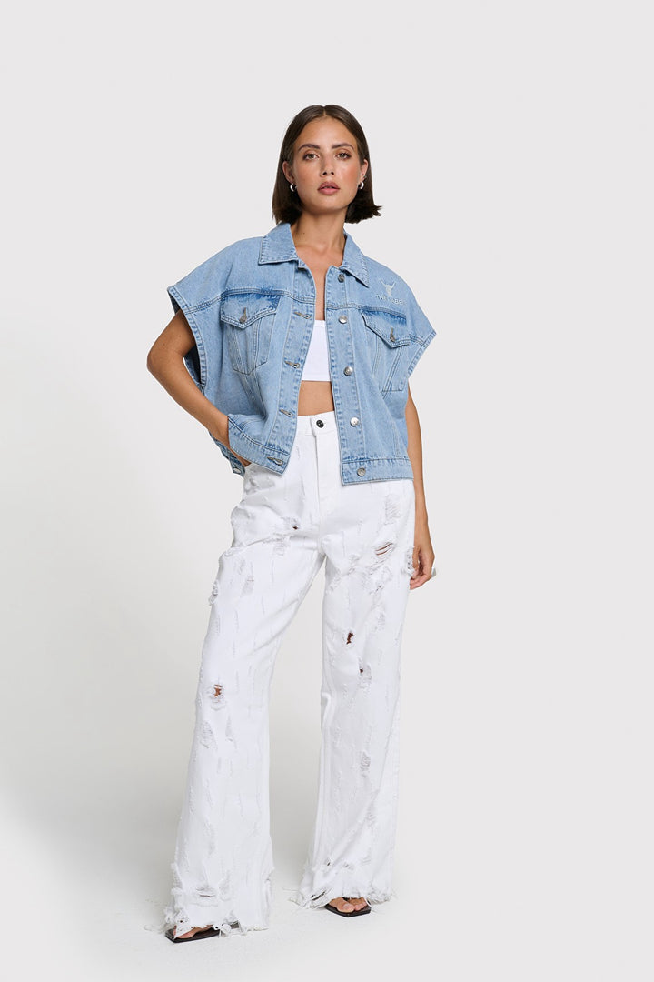 Soft Denim Waist Coat - Blue Denim