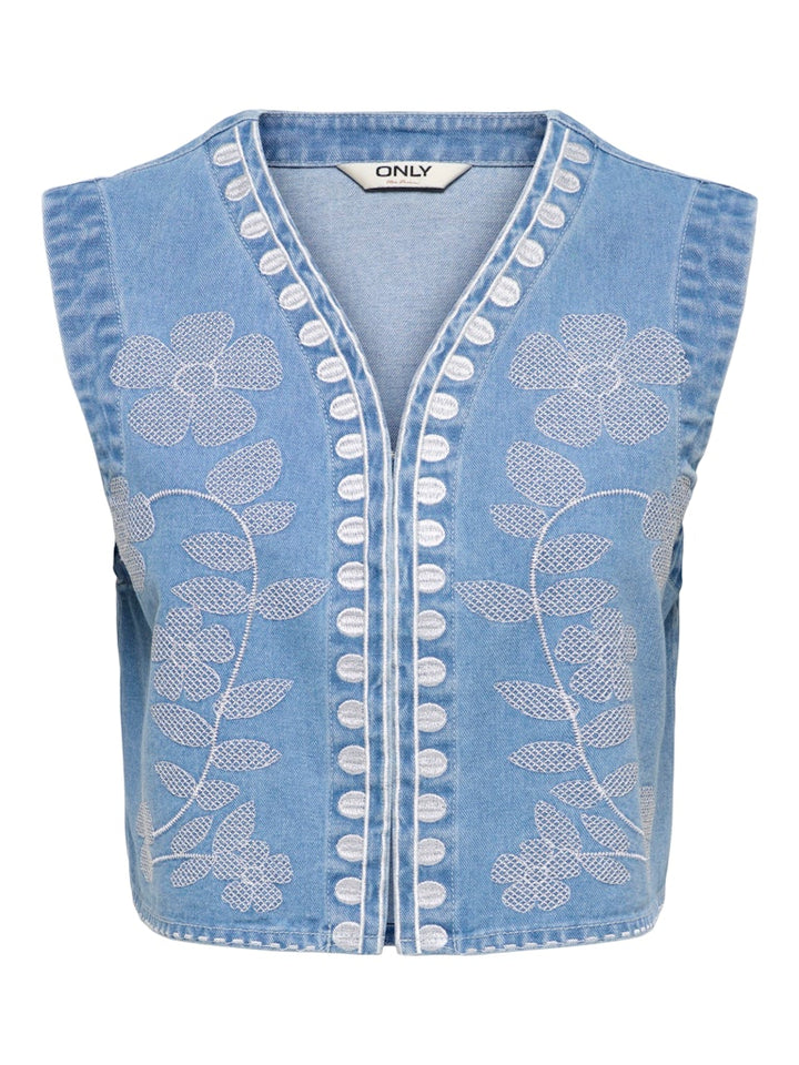 Onlnoella Emb Dnm Waistcoat Siji - Blue Denim