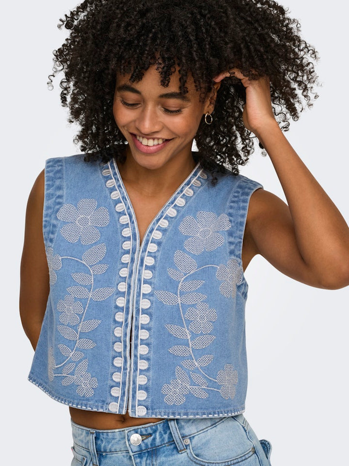 Onlnoella Emb Dnm Waistcoat Siji - Blue Denim