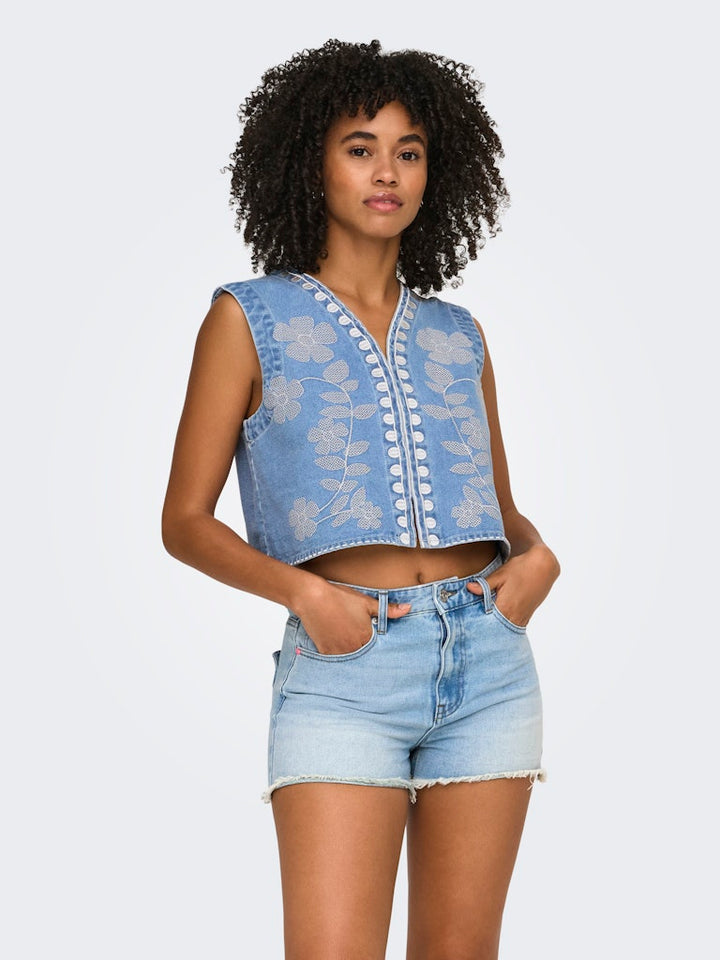 Onlnoella Emb Dnm Waistcoat Siji - Blue Denim