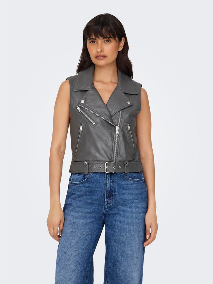 Onlvera Faux Leather Waistcoat Otw - Antraciet