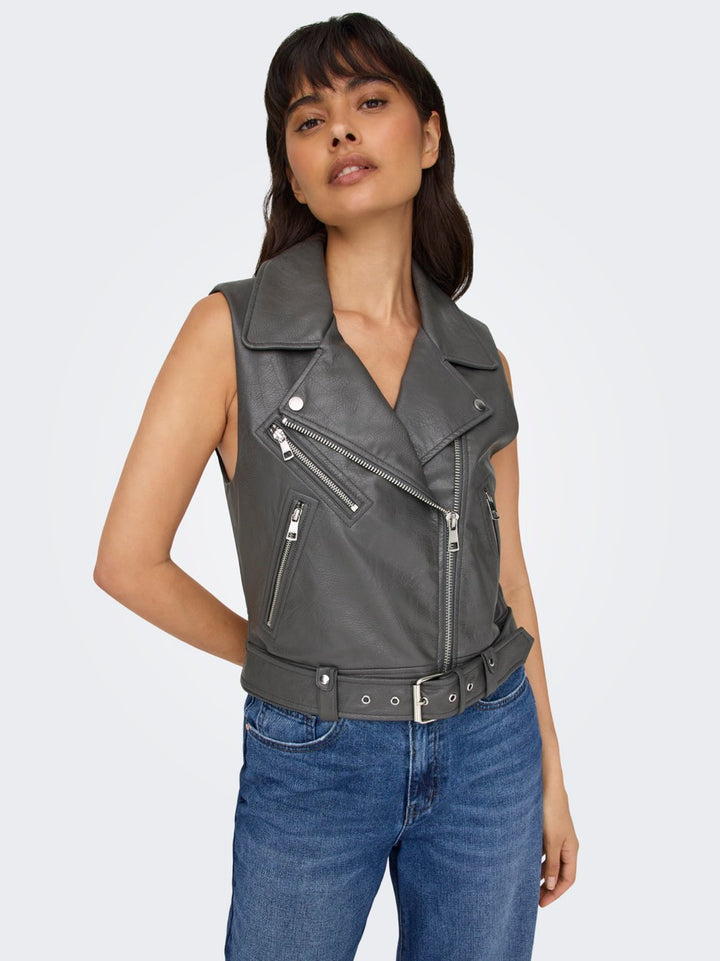 Onlvera Faux Leather Waistcoat Otw - Antraciet