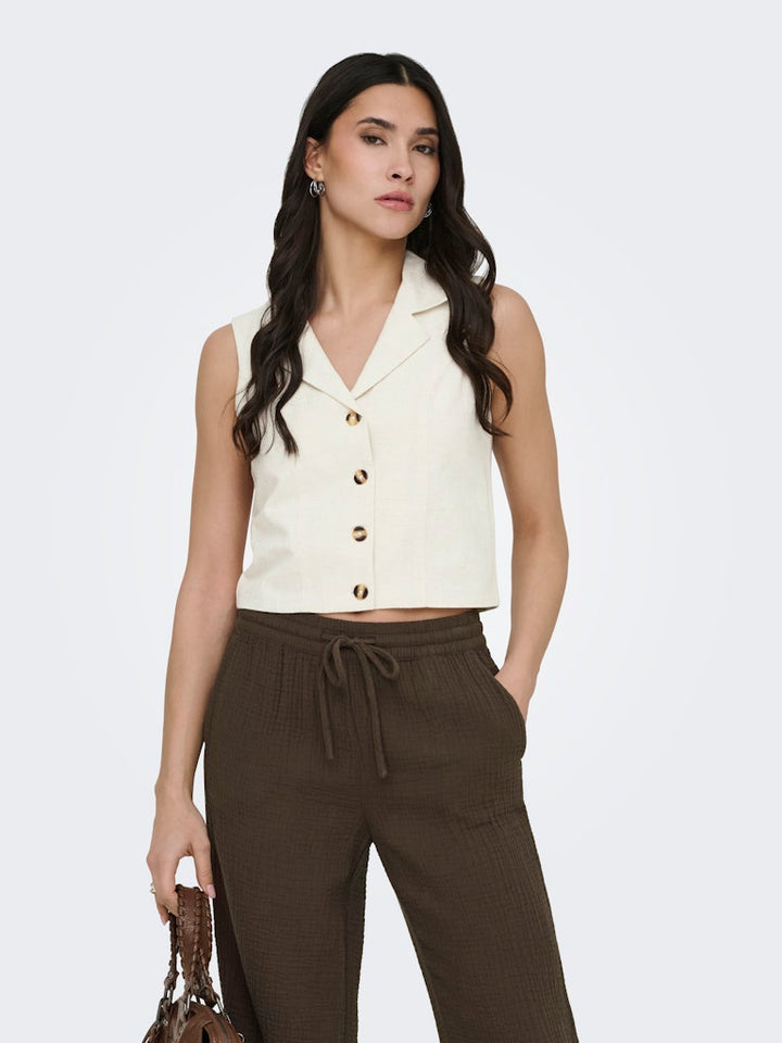 Jdymilan Linen S/l Waistcoat Tlr - Beige