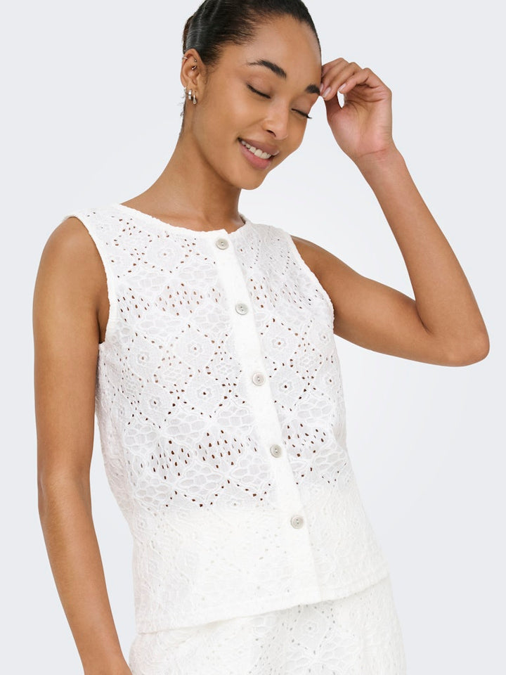Jdynulle Life S/l Button Top Jrs - Wit Dessin