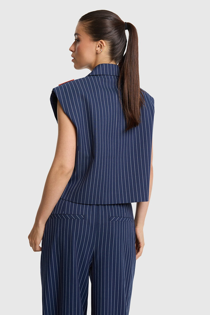 Striped Wasted Coat - Blauw Dessin