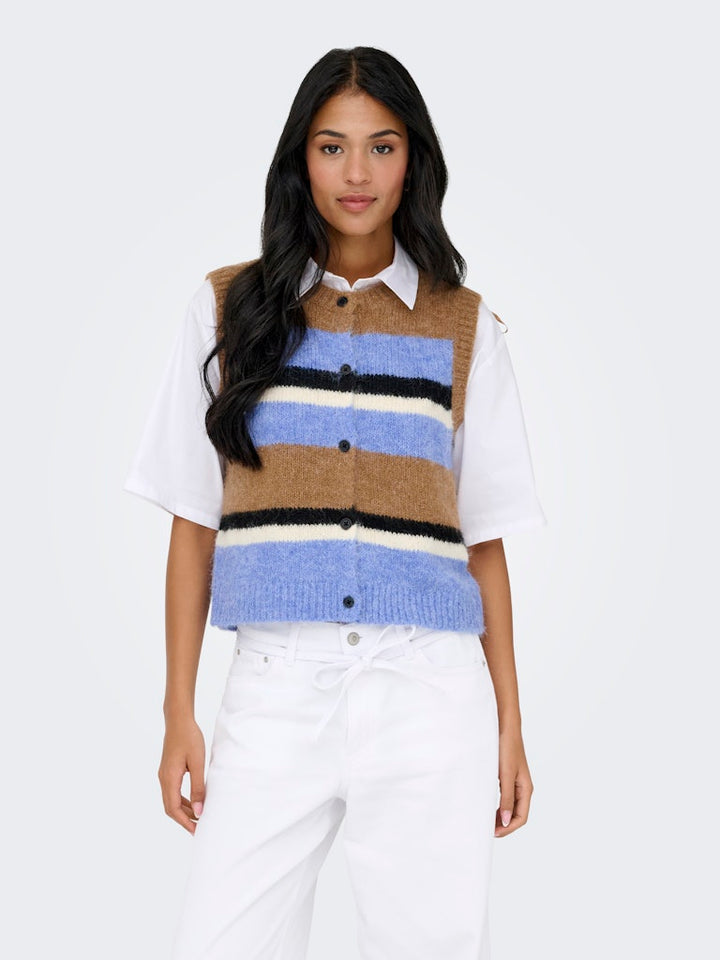 Onlkallie Sl Button Vest Knt - Bruin Dessin