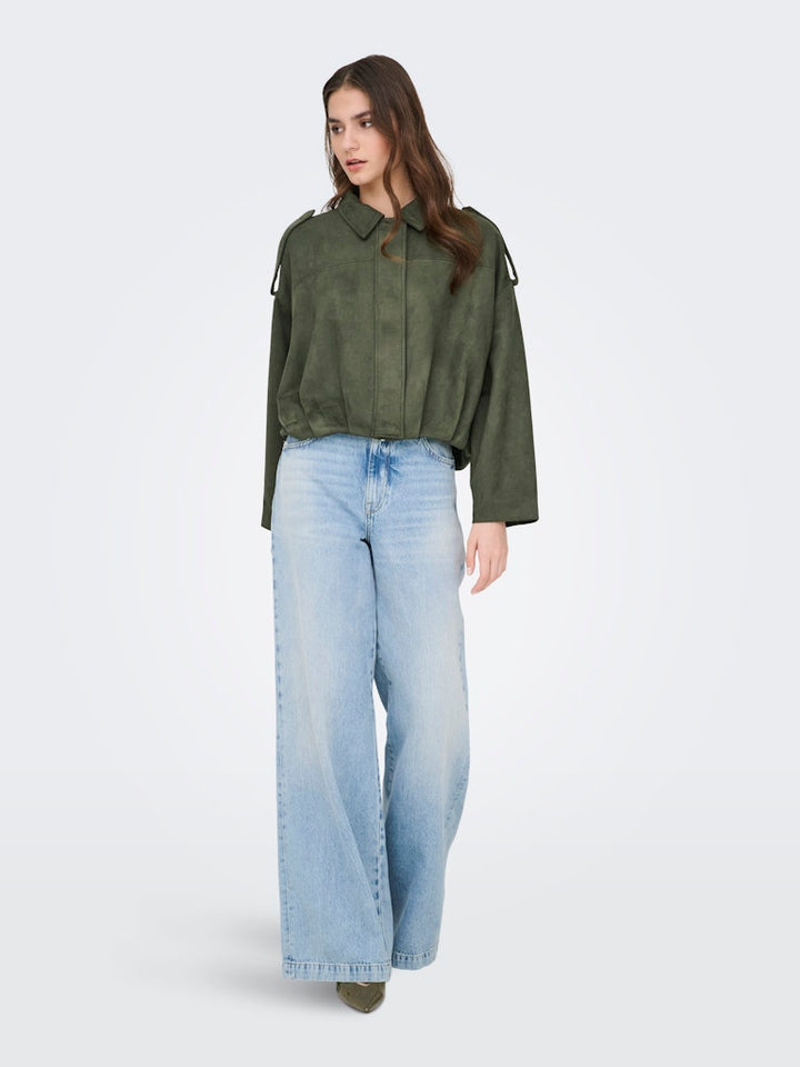 Jdynia Faux Suede Bat Jacket Otw Yfm - Donkergroen