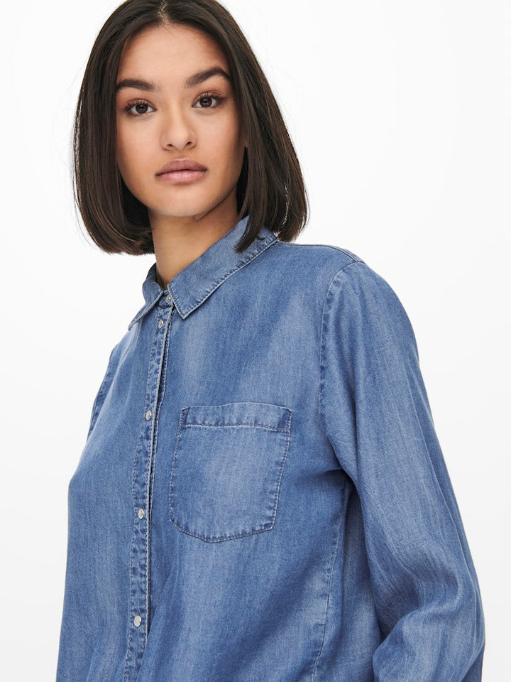 Jdyjasper L/s Knot Shirt Wvn - Blue Denim