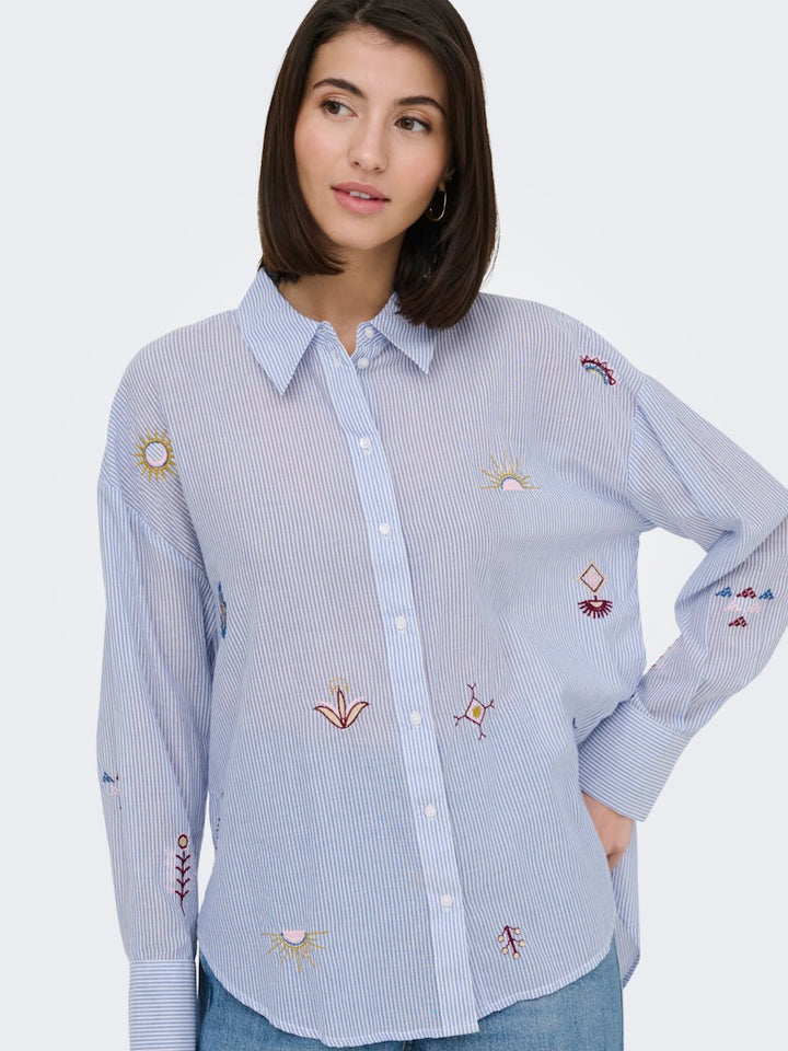Jdypaige L/s Loose  Emb. Shirt Wvn - Wit Dessin
