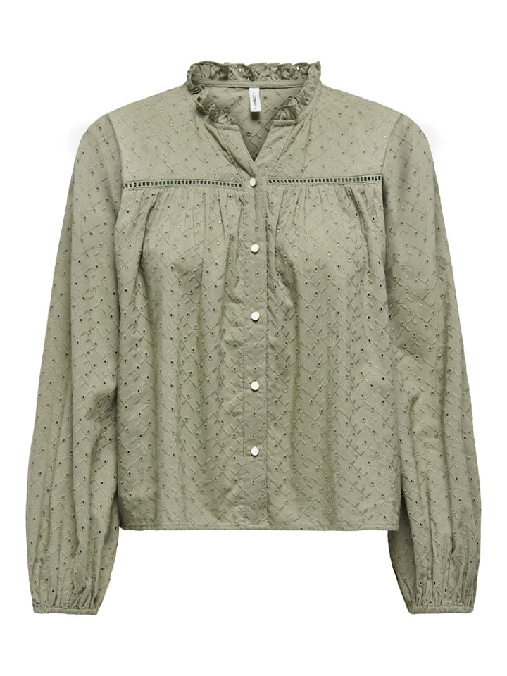 Onlnoelys L/s Embroided Shirt Wvn Cs - Olijf
