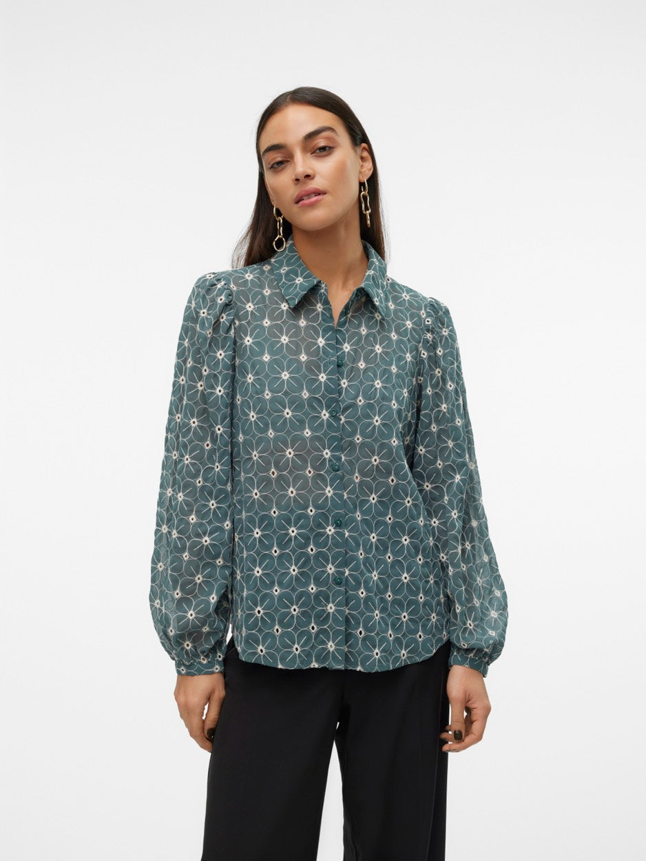 Vmruth L/s Shirt Wvn Btq - Donkergroen