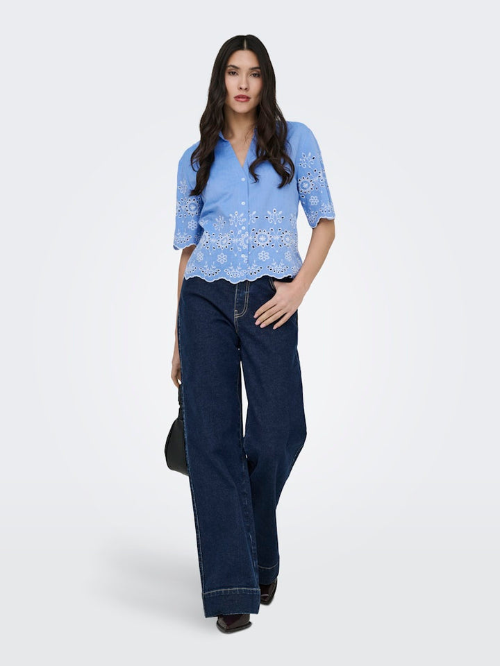 Jdymarina 2/4 Embroidery Shirt Wvn - Lichtblauw