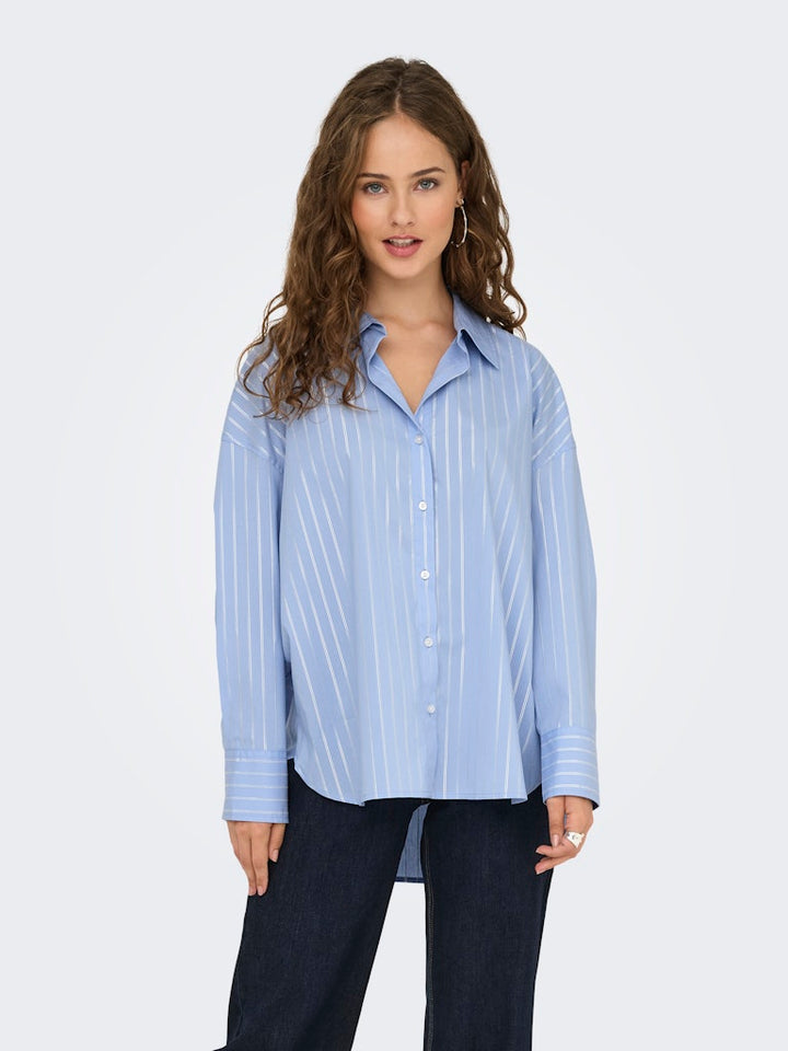 Jdymio L/s Lurex Loose Shirt Wvn Noos - Blauw Dessin