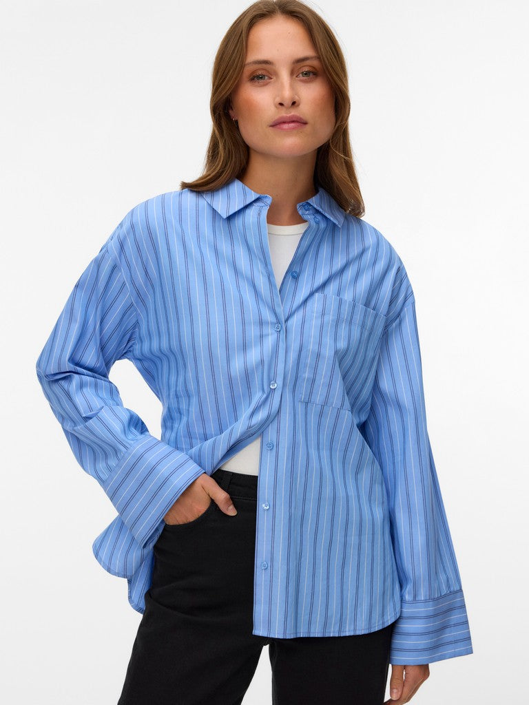 Vmgina Belt Ls Shirt Wvn - Blauw Dessin