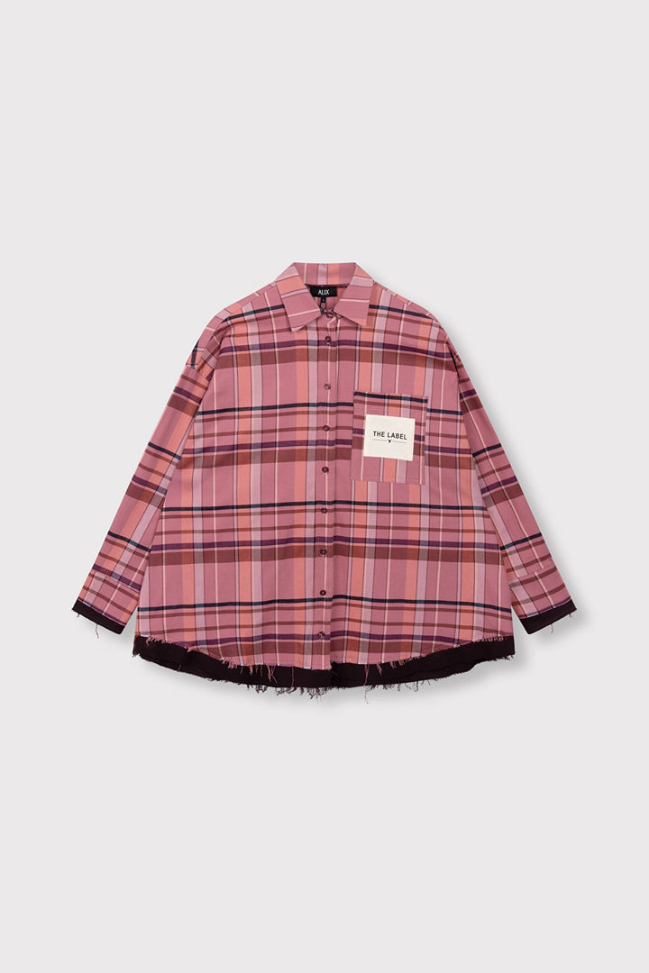 Woven Check Blouse - Roze Dessin