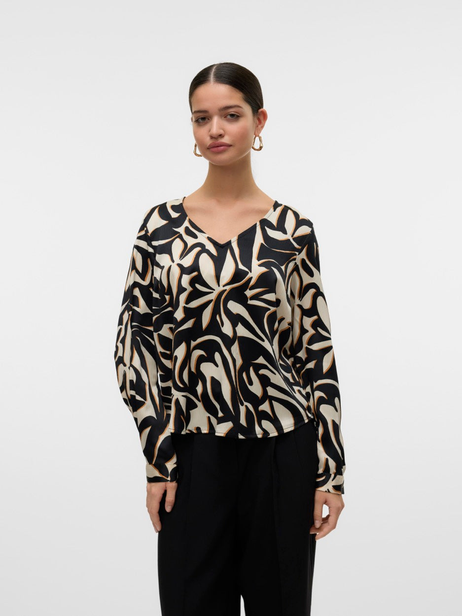 Vmvega L/s Shirt Wvn Btq Ga - Zwart Dessin