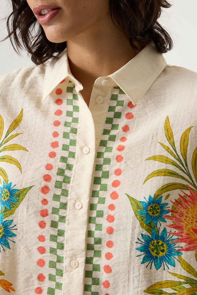 Garcia - Korte mouw blouses - 4319.08.0007 - Ecru Dessin