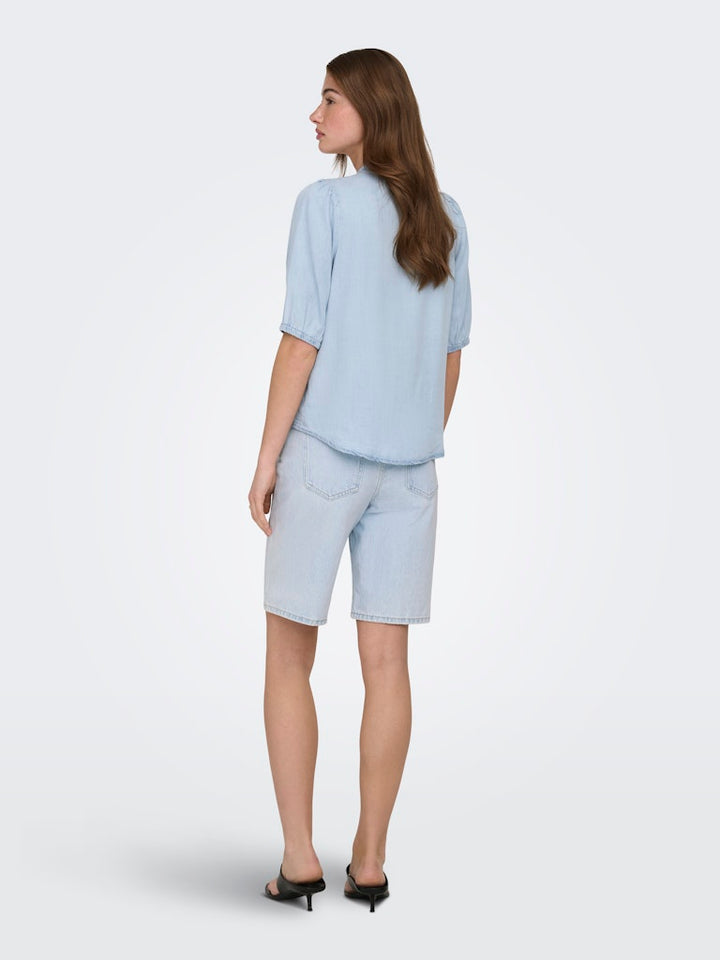 Onlcharis Life 2/4 Frill Shirt Wvn Cc - Blue Denim