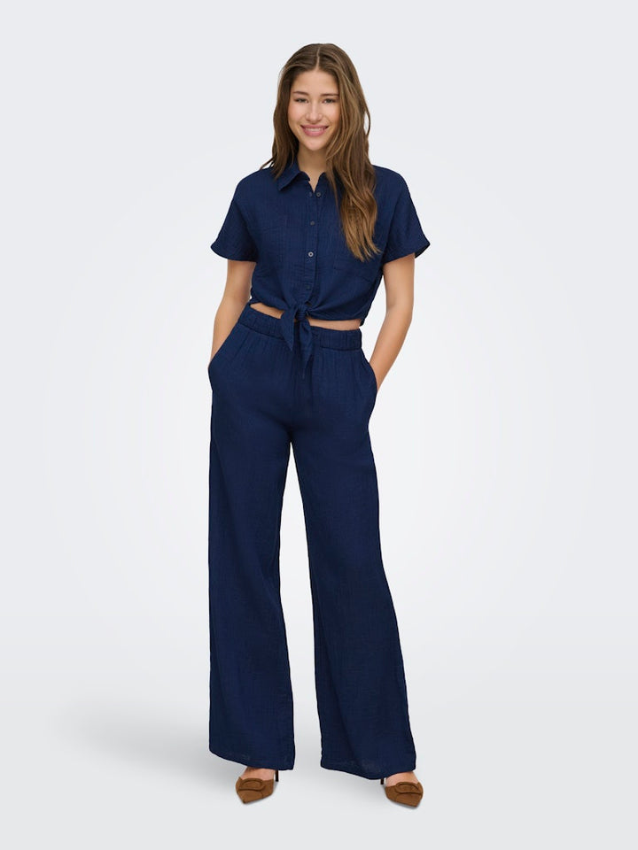 Onlleoni Seersucker Cap Knot Shirt Wvn - Navy