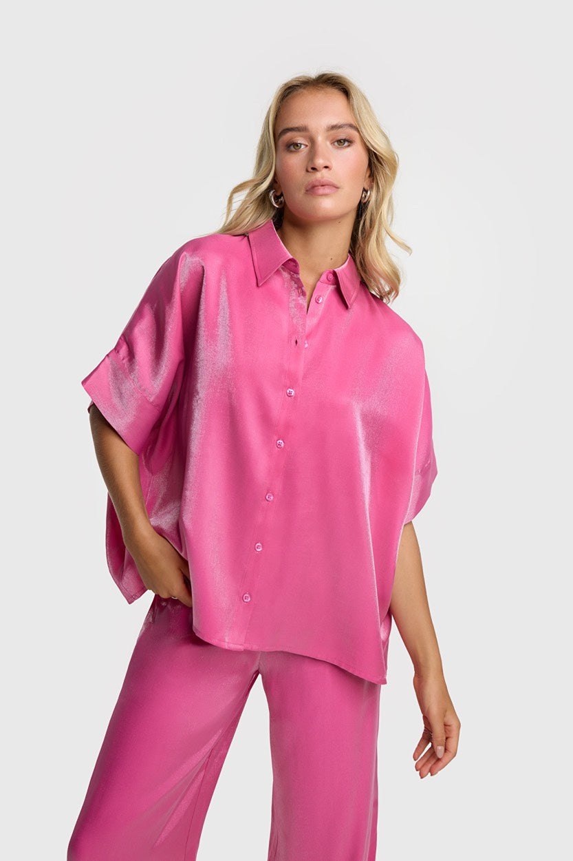 Shine Boxy Blouse - Pink