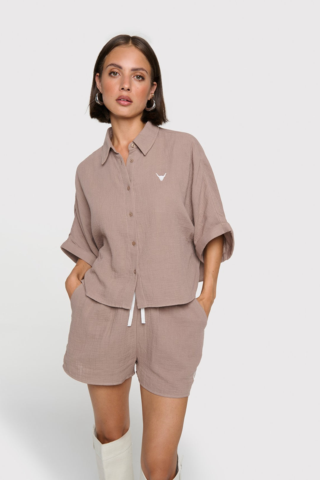 Overzised Crincle Blouse - Taupe