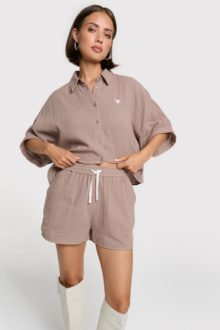 Overzised Crincle Blouse - Taupe