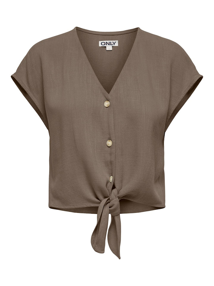 Onlsiesta Ss Knot Lin Bl Shirt Pnt Noos - Taupe