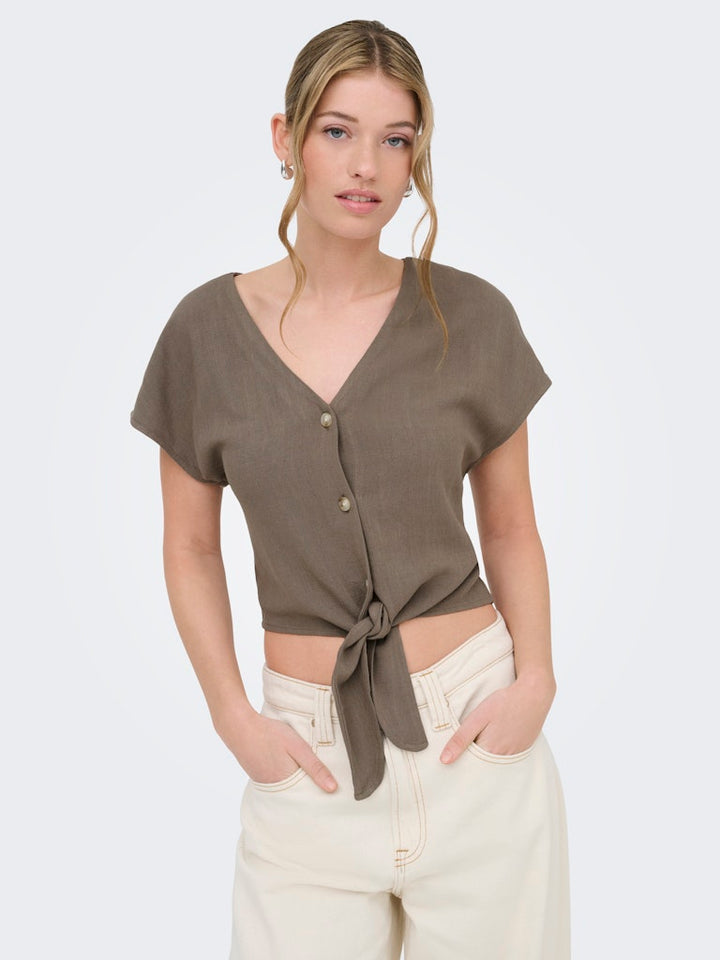 Onlsiesta Ss Knot Lin Bl Shirt Pnt Noos - Taupe