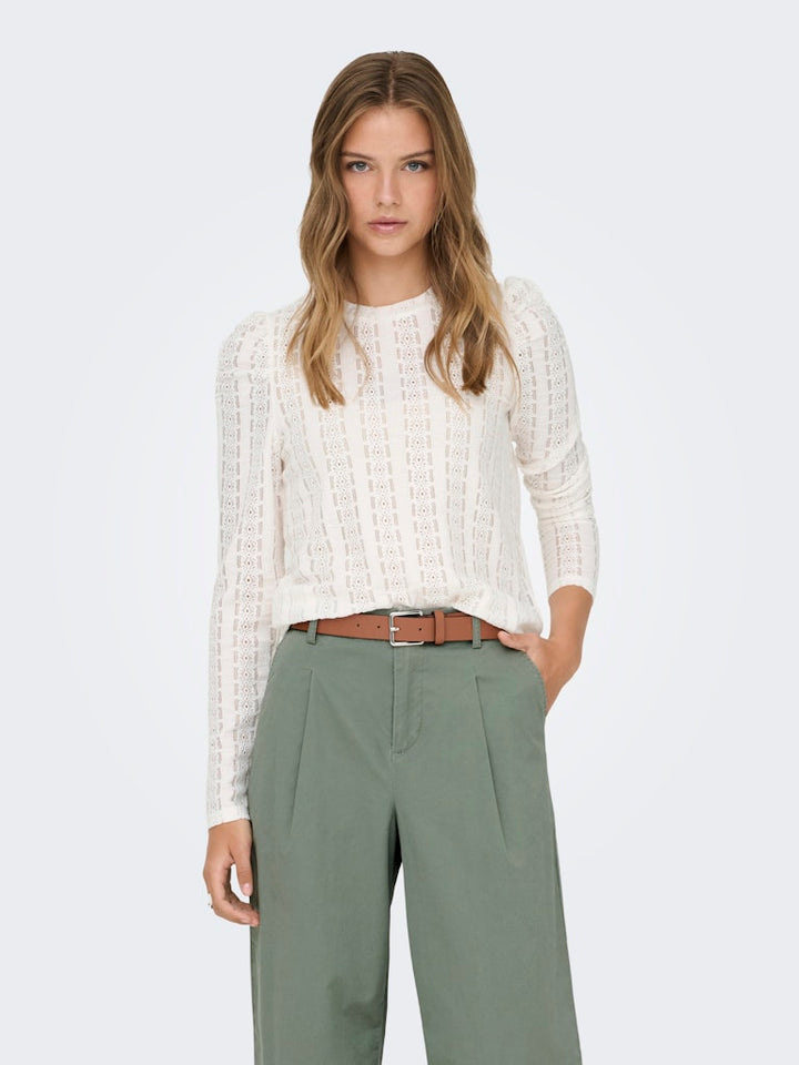 Onlmelanie L/s O-neck Top Jrs - Ecru