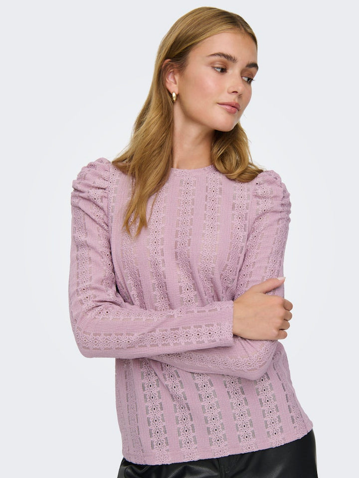 Onlmelanie L/s O-neck Top Jrs - Donker Rose