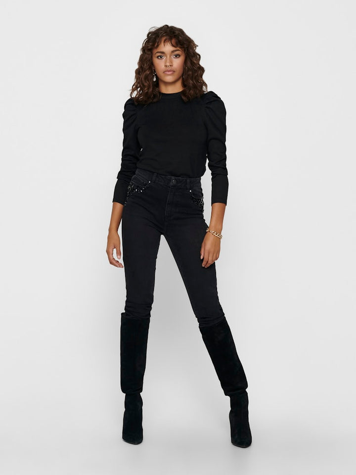 Jdytonsy L/s Puff Sleeve Top Jrs Dia - Zwart