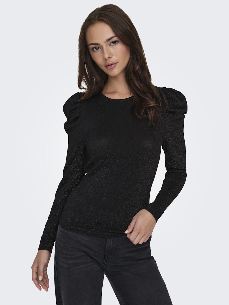 Onlrich L/s Glitter Puff Top Jrs - Zwart