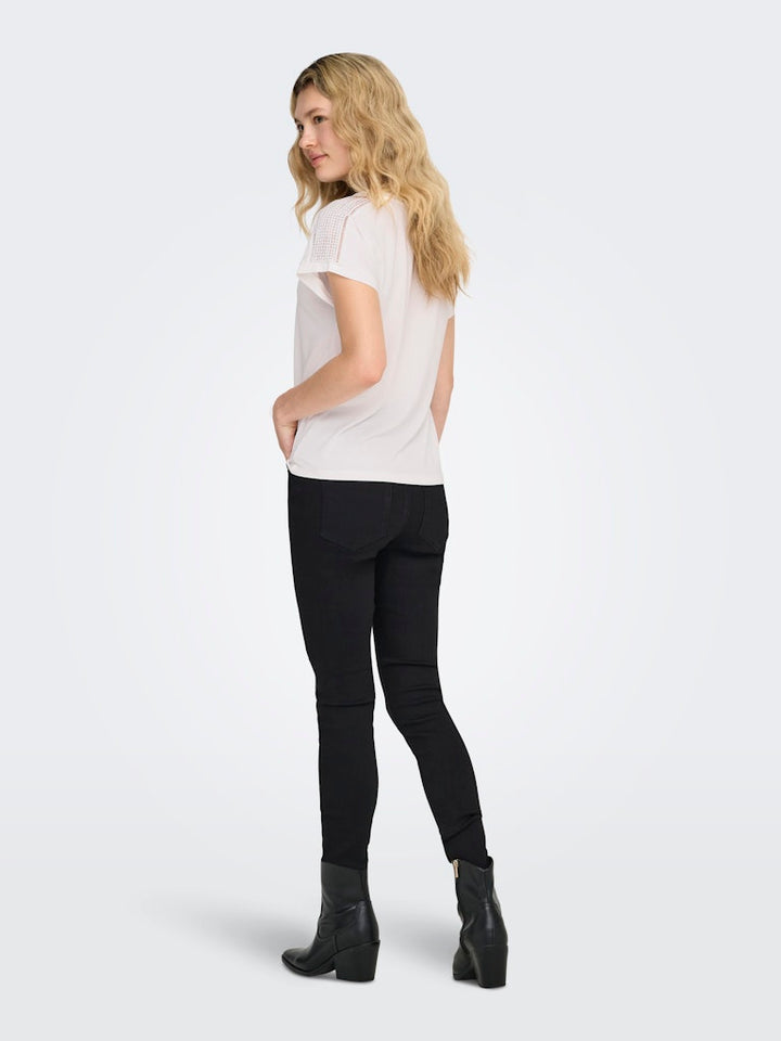 Onlfree Life S/s V-neck Lace Top Jrs - Off-white