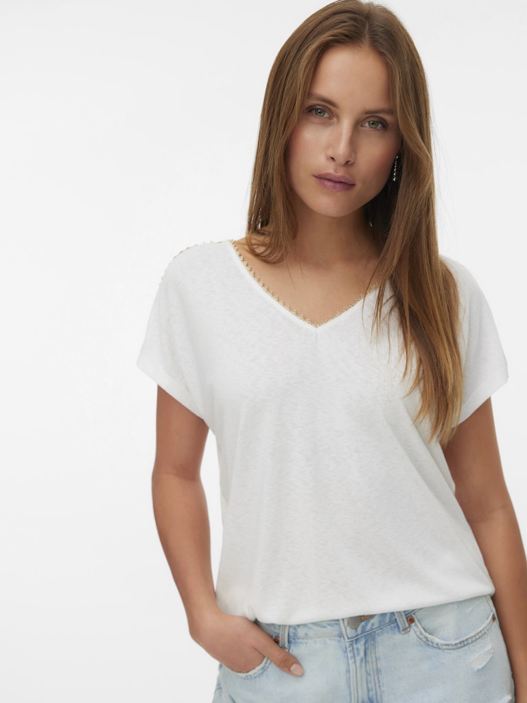 Vmjackie S/l V-neck Top Jrs Btq - Off-white