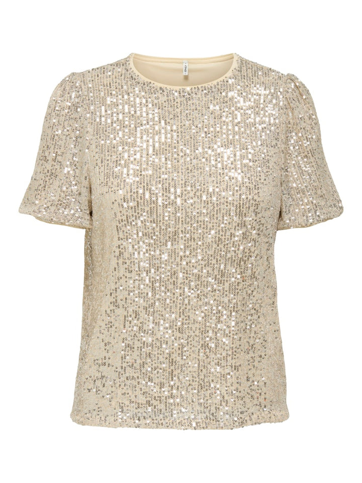 Onlana S/s Loose Sequins Top Jrs - Beige