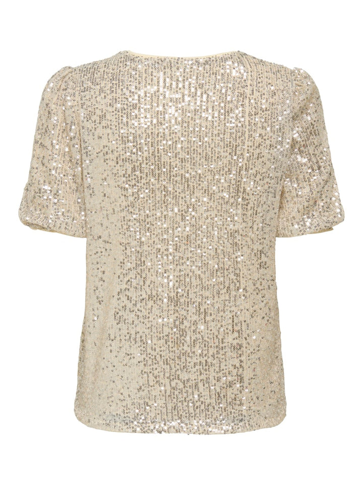 Onlana S/s Loose Sequins Top Jrs - Beige