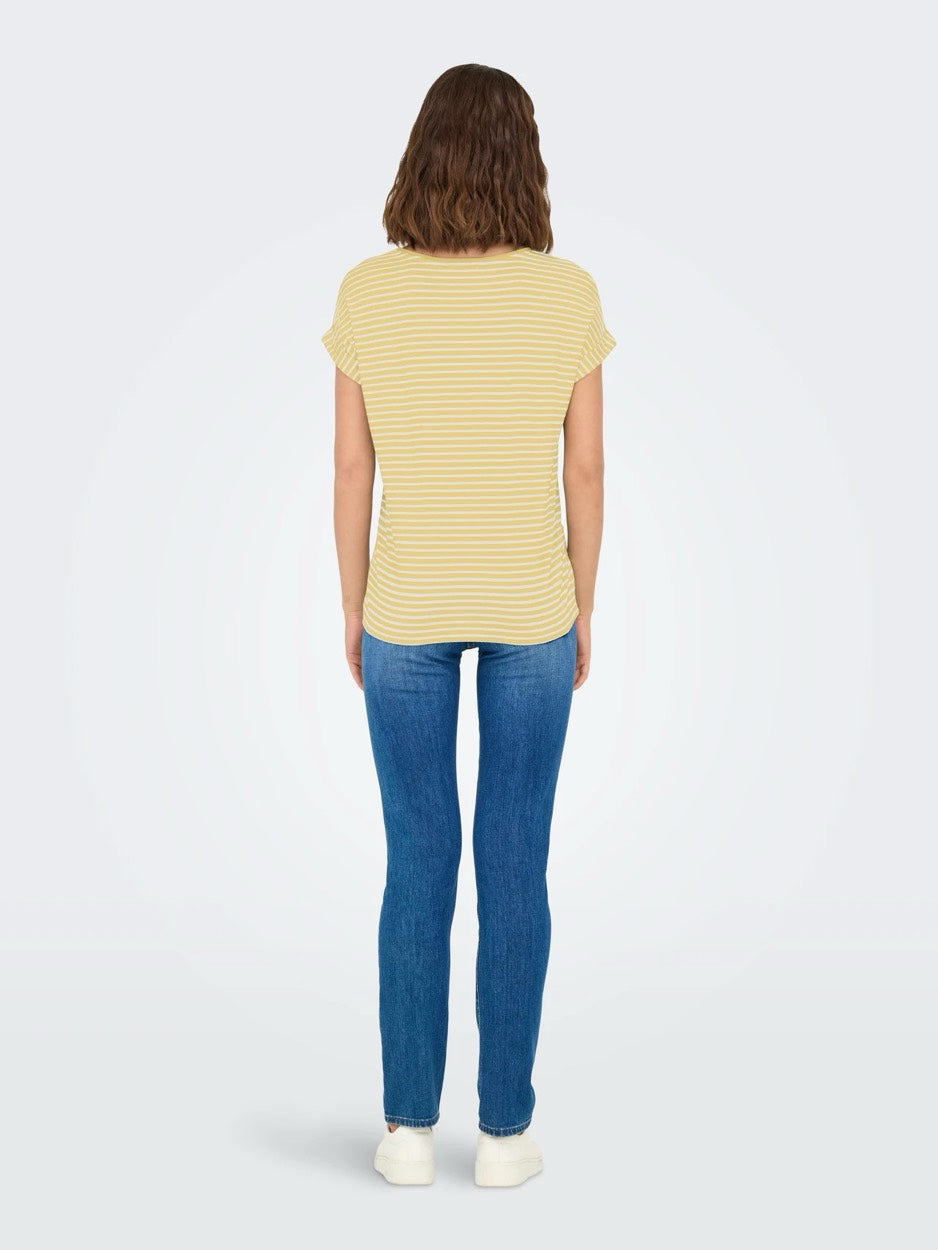 Onlmoster Stripe S/s O-neck Top Jrs Noos - Geel Dessin