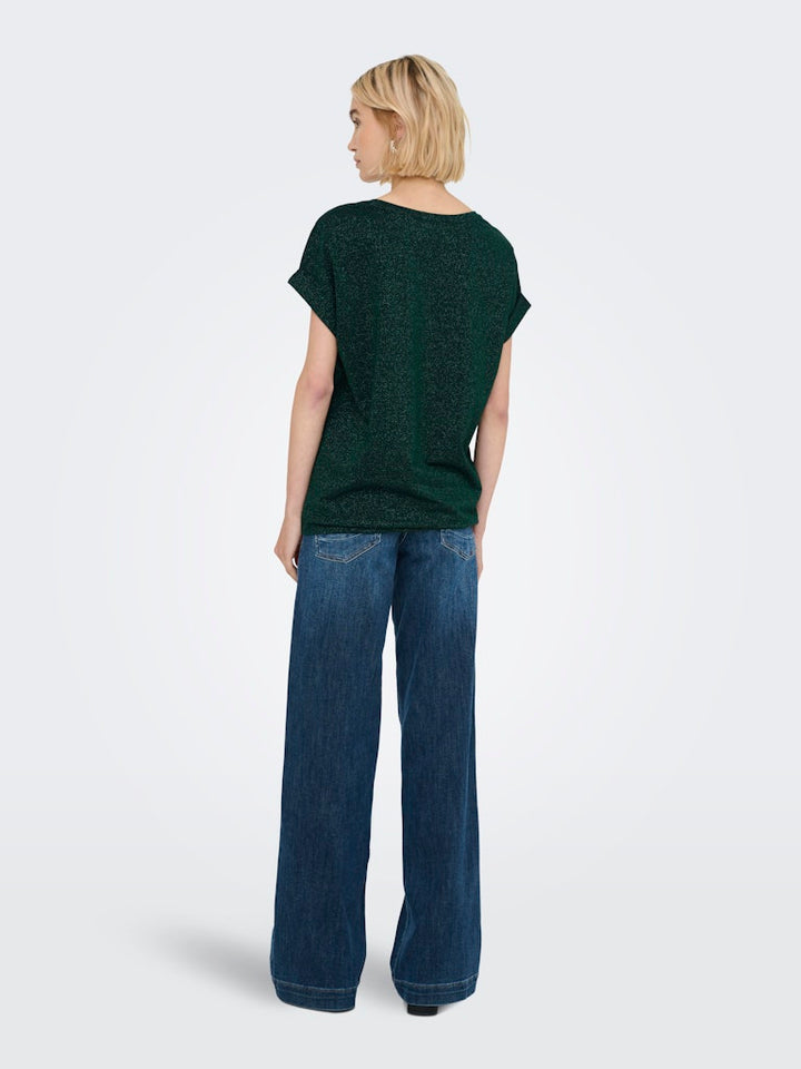 Onlmoster Glitter S/s Top Jrs - Donkergroen
