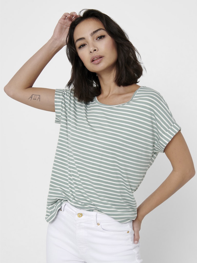 Onlmoster Stripe S/s O-neck Top Jrs Noos - Groen Dessin