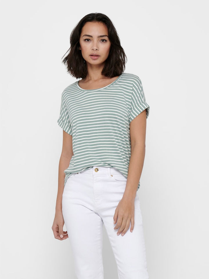 Onlmoster Stripe S/s O-neck Top Jrs Noos - Groen Dessin