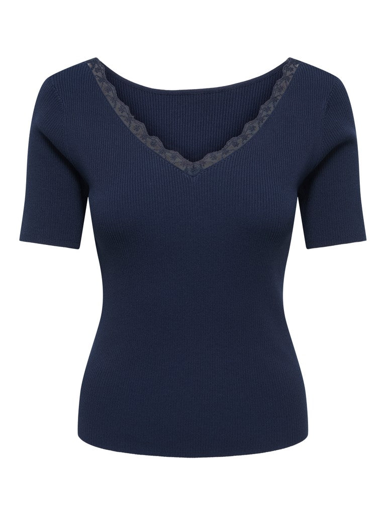 Jdynanna S/s Revers Lace Pullover Knt - Navy