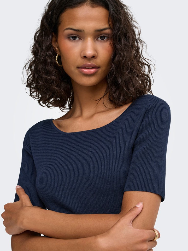 Jdynanna S/s Revers Lace Pullover Knt - Navy