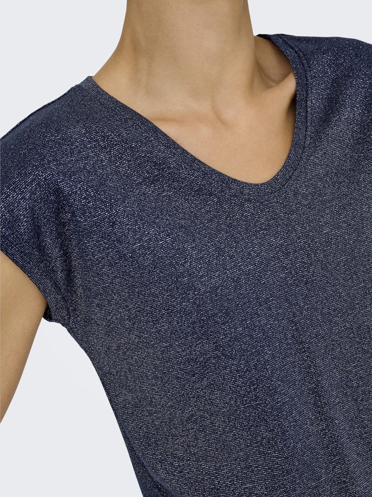 Onlsilvery S/s V Neck Lurex Top Jrs Noos - Navy