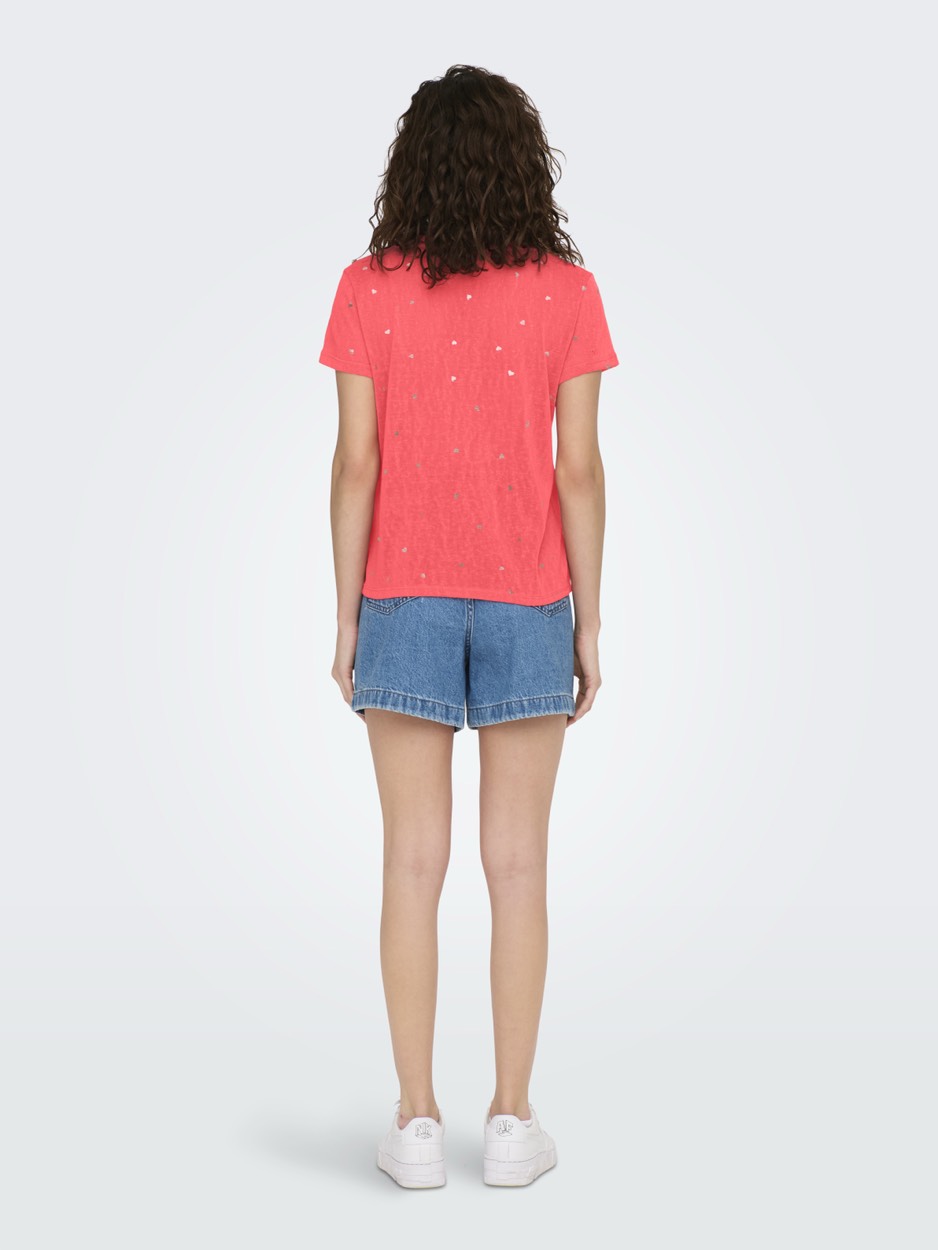 Onlstephi S/s Aop V-neck Top Jrs - Koraal Rood