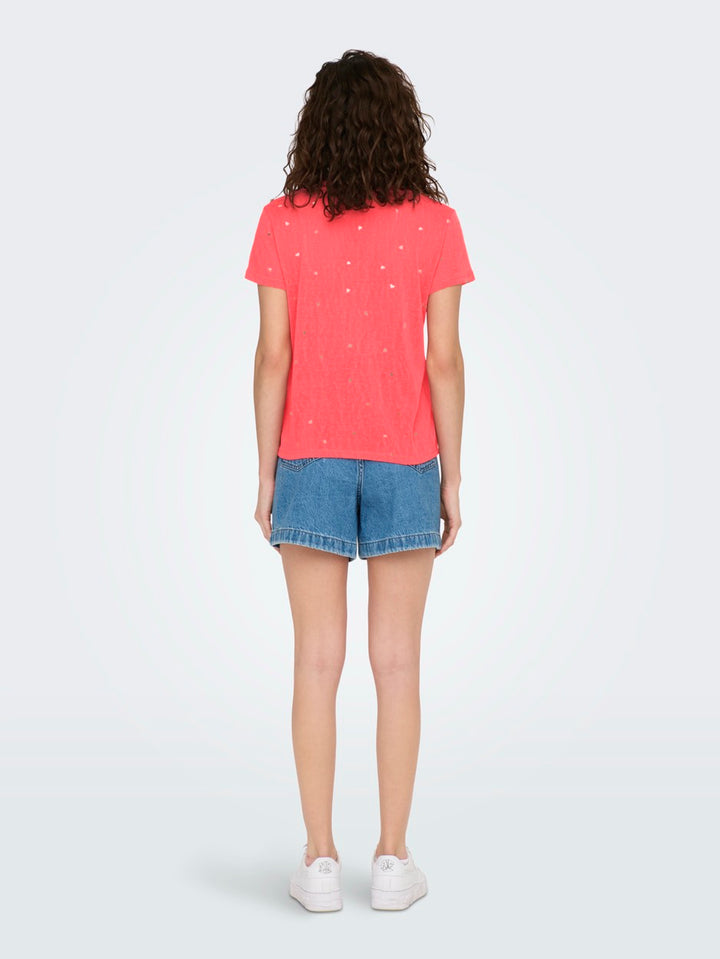 Onlstephi S/s Aop V-neck Top Jrs - Koraal Rood