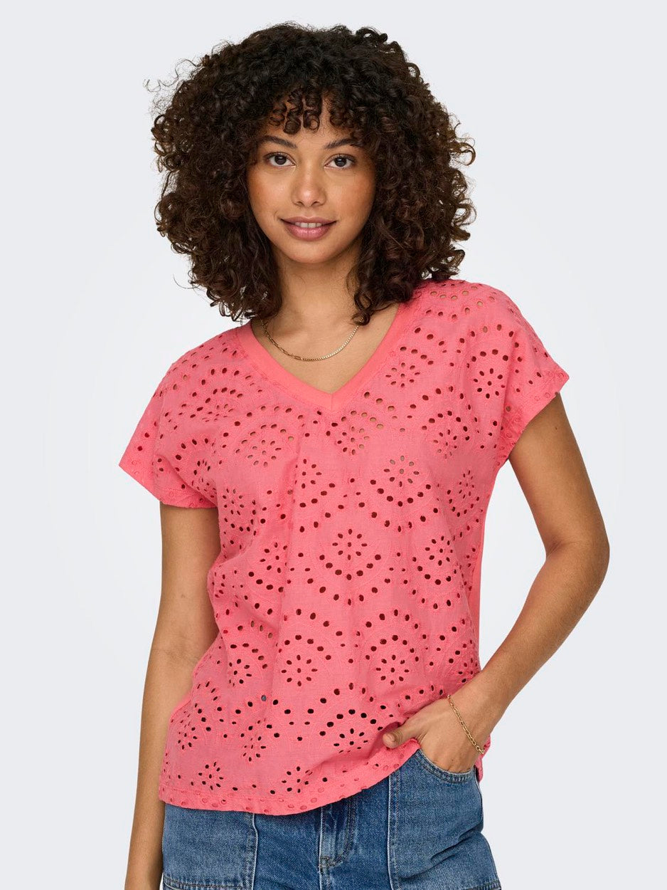 Onllulu Life S/s V-neck Top Box Jrs - Koraal Rood