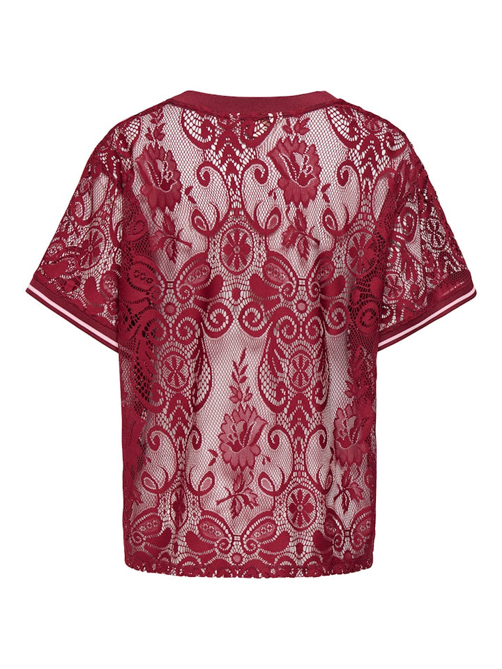 Onljules S/s V-neck Lace Top Wvn Ex - Bordeaux
